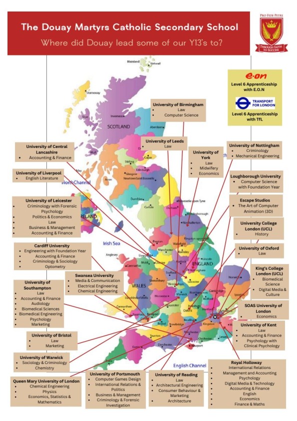 Map with university destinations