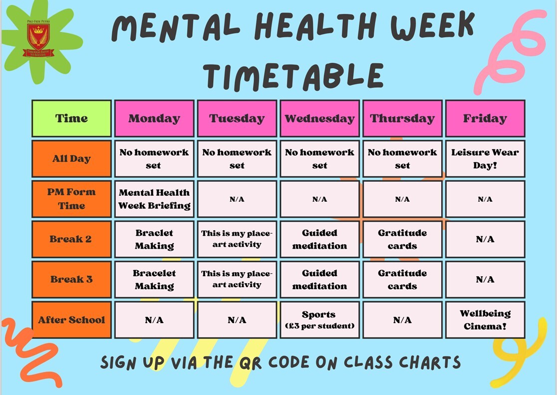 Mental health week timetable